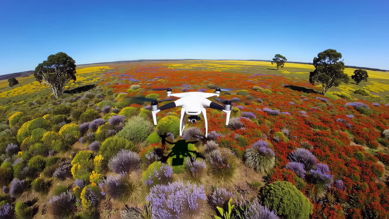 Drone Views Colorful Field of Flowers