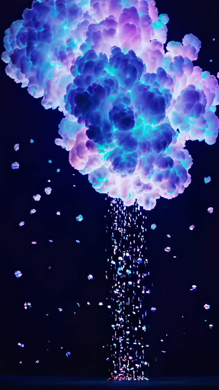 Surreal video of neon clouds and particles, captured from a low angle for dramatic effect