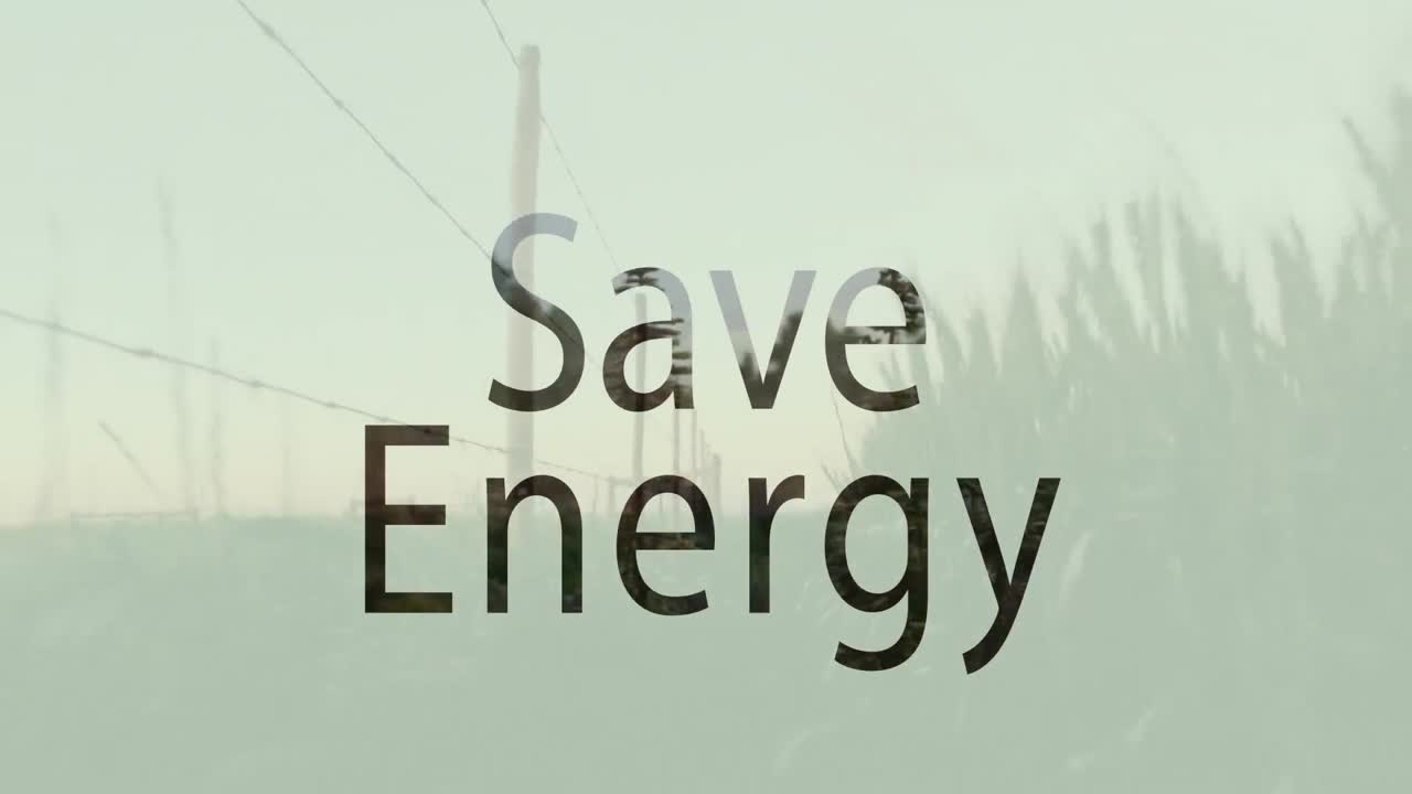 animación del texto de ahorro de energía sobre el paisaje