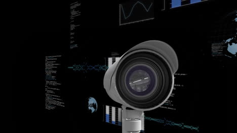 Animación-Del-Procesamiento-De-Datos-Digitales-Sobre-Cámara-CCTV-Sobre-Fondo-Negro