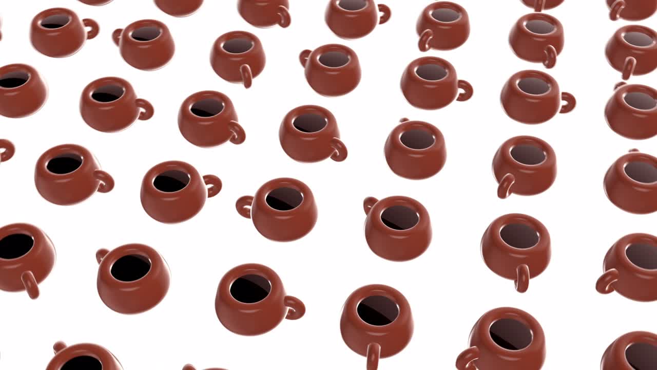 회전 커피 또는 차 컵과 함께 3d 추상적인 모션 배경, 만화 현실적인 스타일 루프 애니메이션 패턴, 음식 및 음료 프로젝트를위한 현대 미니멀리즘 구성 예술