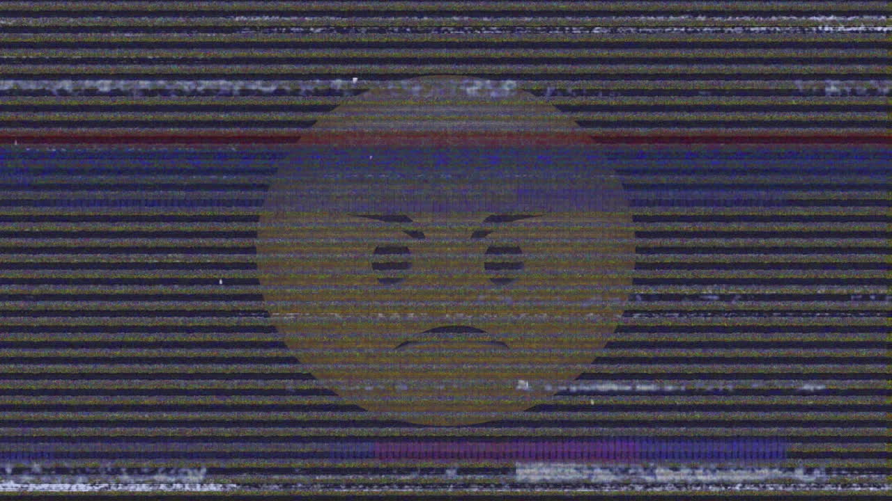 화난 이모지 아이콘의 애니메이션이 화면의 소음 위에 있습니다.