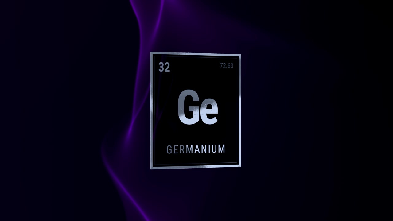 Germanium Chemical Element Symbol on Periodic Table with Purple Smoke