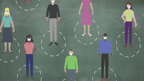 animation of people wearing a mask and social distancing