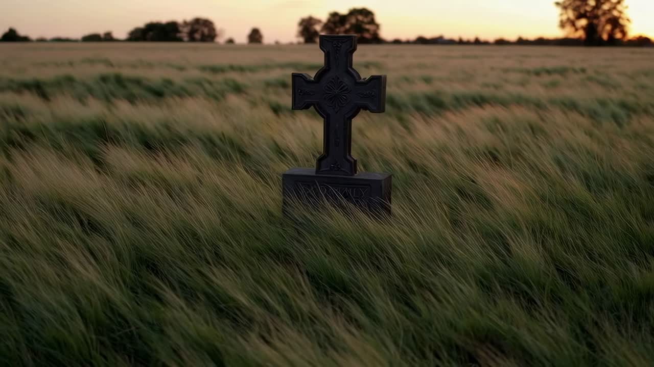 Cross in a Wheat Field at Sunset