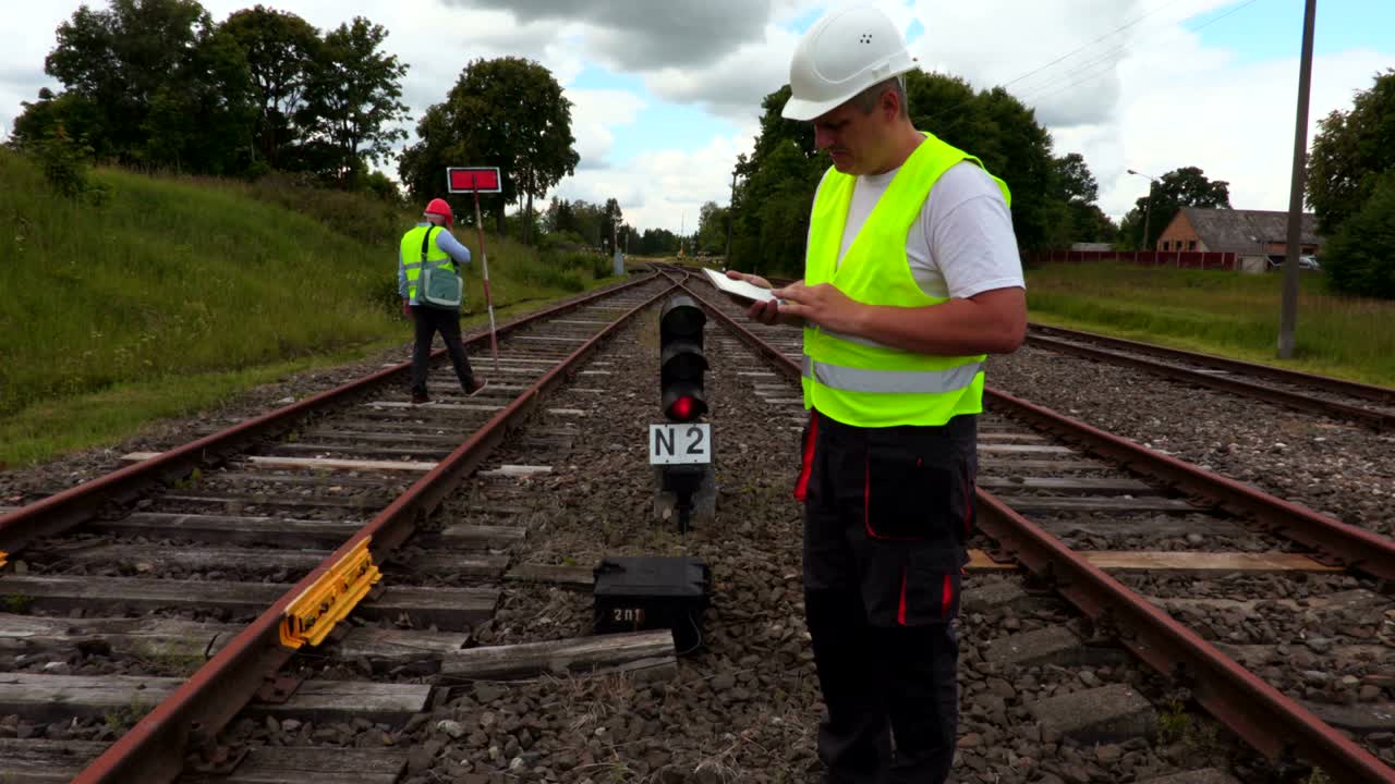 ingeniero ferroviario usando una tableta.