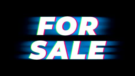 for sale text vintage glitch effect promotion.