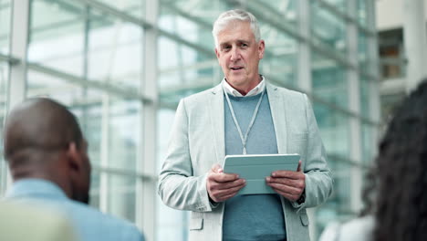 speaker, training and presentation with old man