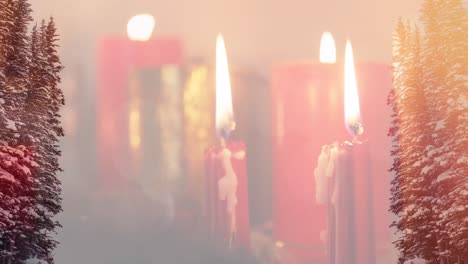 Animación-De-Velas-Sobre-Coníferas-Invernales-Con-Nieve.