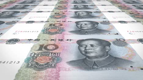 billetes de diez renminbi chinos rodando en la pantalla, dinero en efectivo, bucle