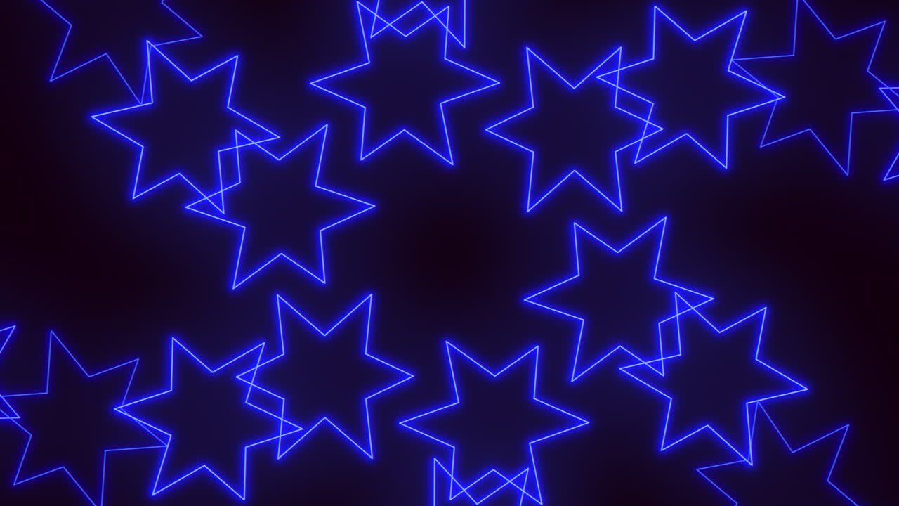 Symmetrical pattern of bright blue stars with five points each on a black background, creating a visually striking and luminous display