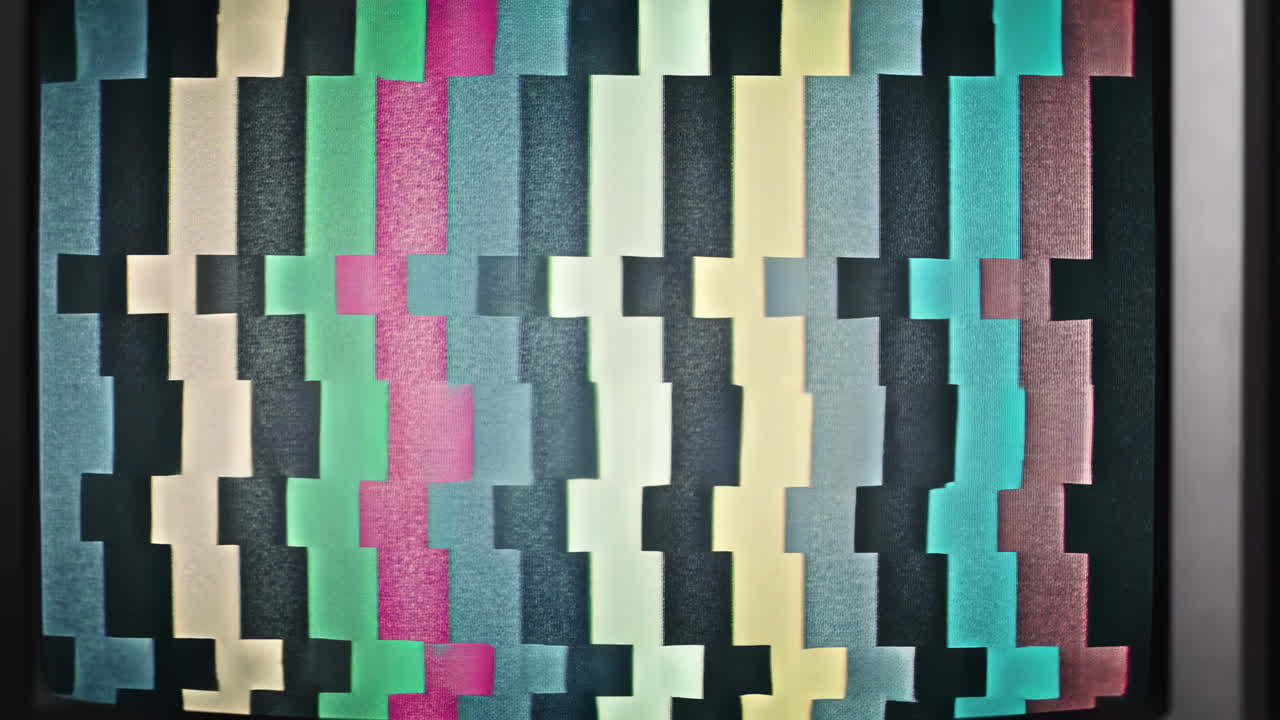 Retro Television Screen with Glitching Color Bars