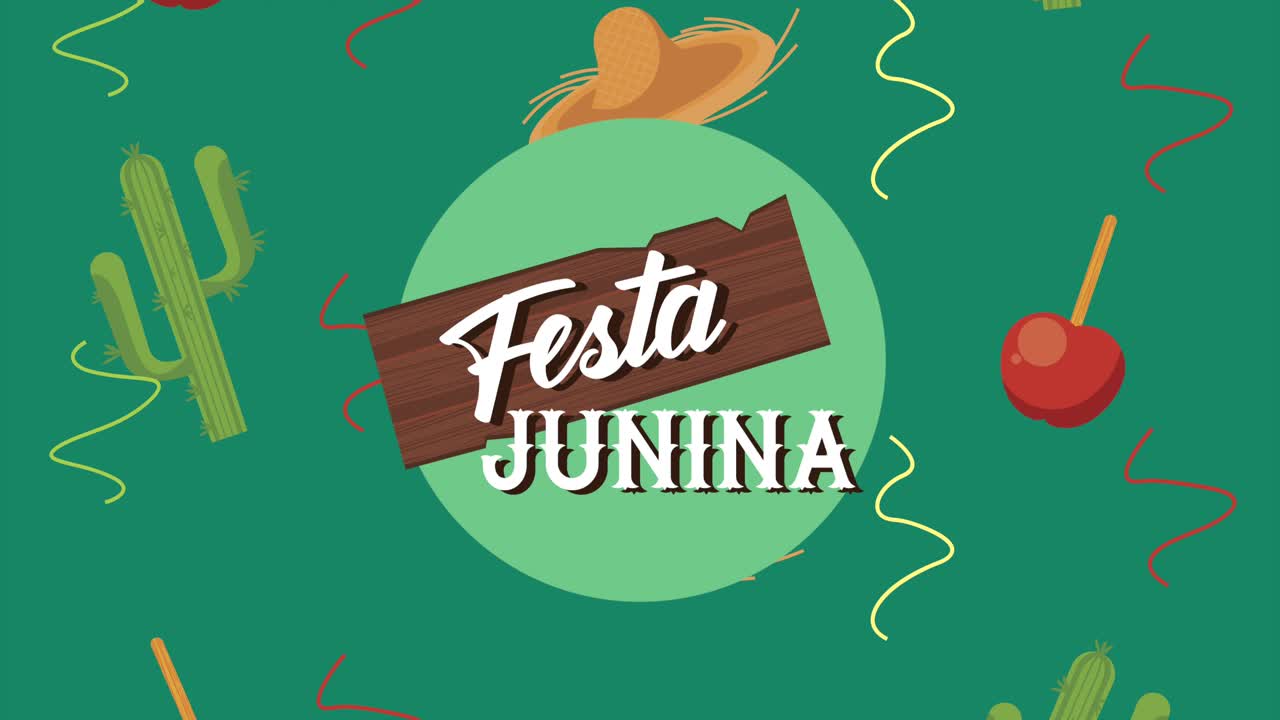 animación de letras de festa junina con íconos establecidos