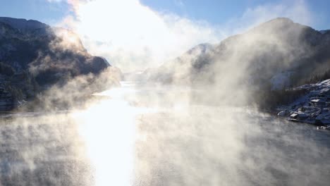 Winter-Morning-Bliss-on-a-Scandinavian-Fjord-with-Sunlight-and-frost-haze