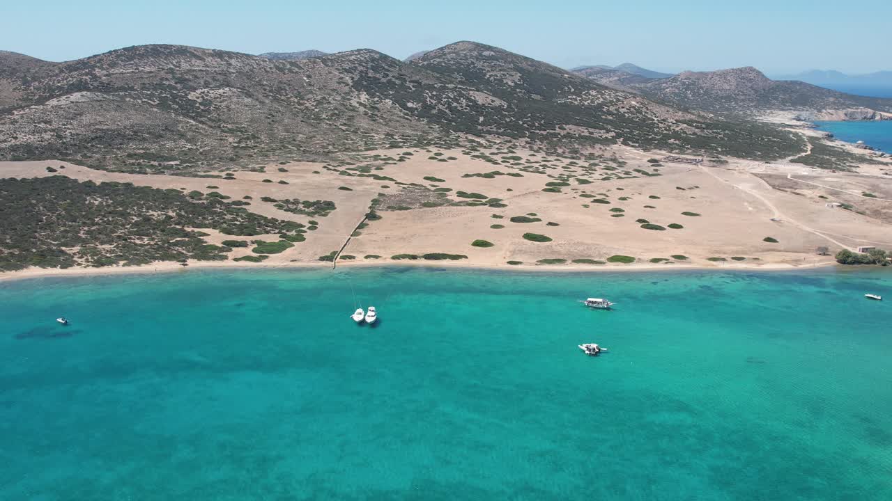 Aerial views from over the Greek Island of Despotiko, just next to Paros and Antiparos