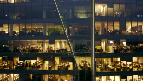 aerial view of office windows of skyscrapers at night, international business center, gdansk.