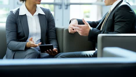 caucasian african american business advisor using wireless tablet