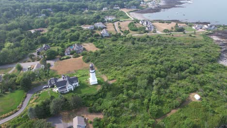 High-Angle-of-Cape-Elizabeth-in-Southern-Maine-with-rocky-bluffs-and-green-foliage