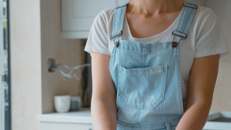 Donna che ristruttura la cucina di casa, fotografando campioni di colore della pittura con il telefono cellulare