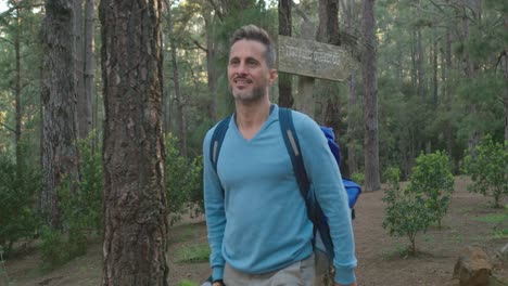 Male-hiker-walking-in-forest