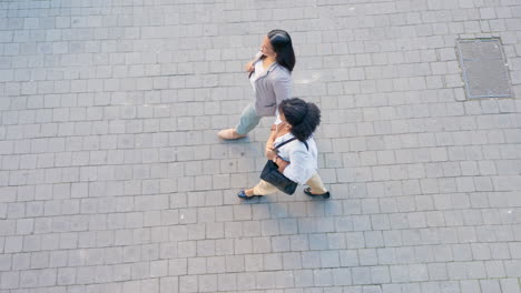 city, walking and aerial of business women