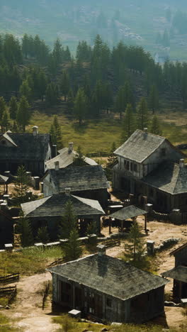 aerial view of a medieval village in the countryside