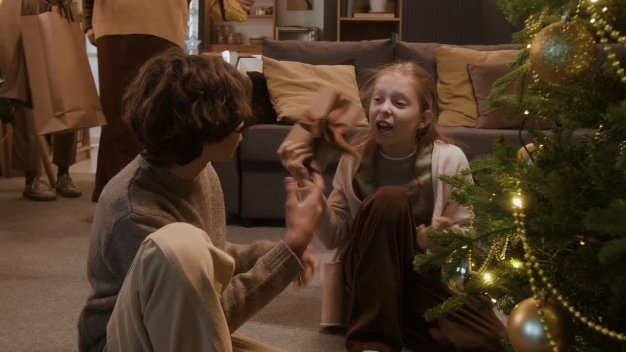 Family gathering for Christmas gift exchange