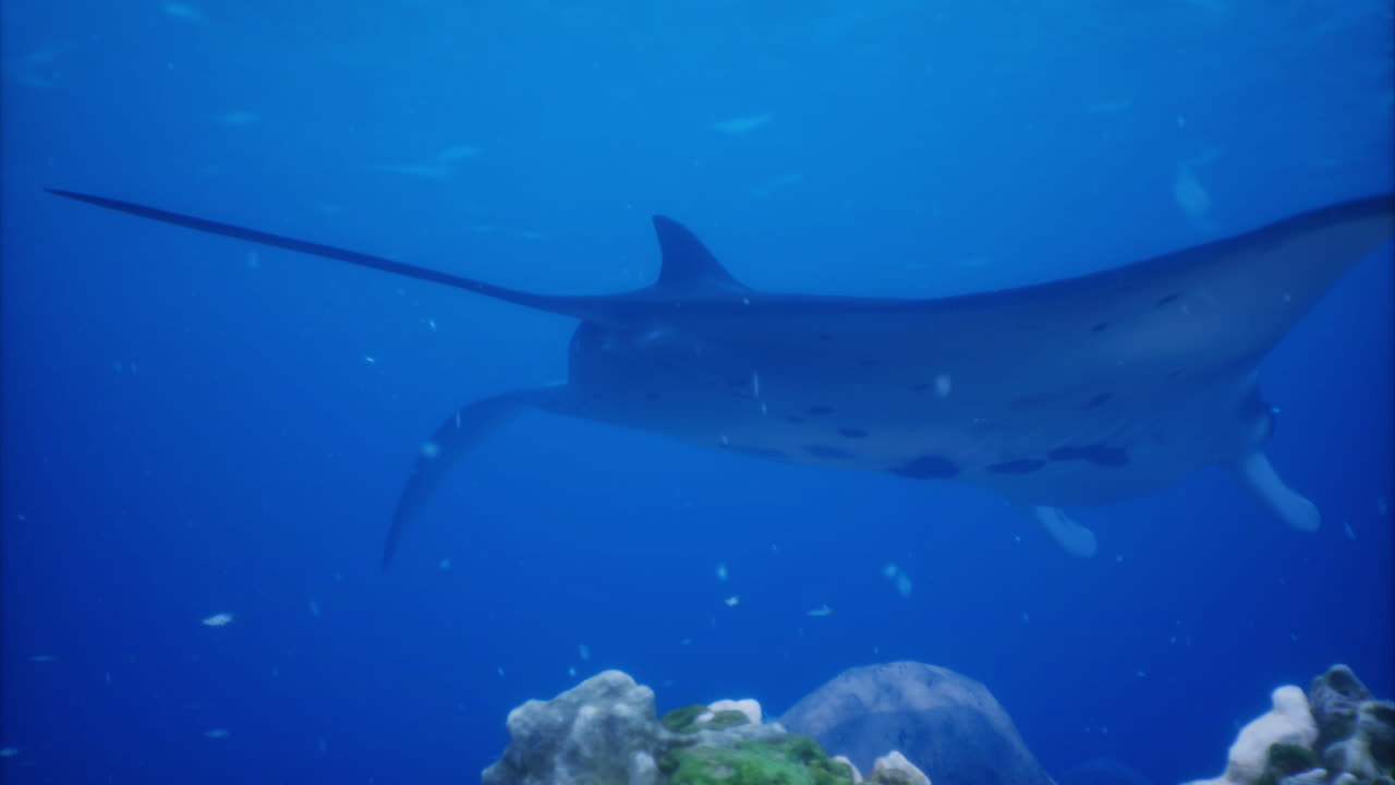 Majestic manta ray gliding gracefully through clear blue ocean waters