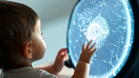 baby interacting with futuristic technology