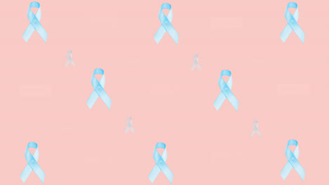 Animación-De-Múltiples-Logotipos-De-Cintas-Azules-Y-Texto-De-Donación-Brillando-Sobre-Fondo-Rosa