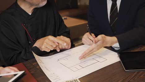 a sales man proposing a restaurant refurbishment plan