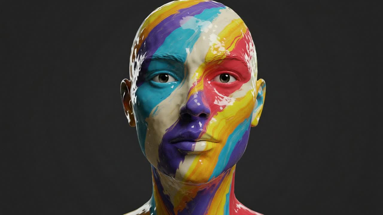 The colorful face painting on display highlights vibrant artistry and showcases a variety of unique expressions at a contemporary art event