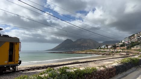 train running along the coast