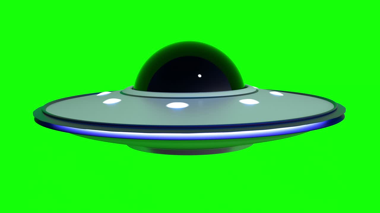UFO-romskip flygende tallerken på grønn skjerm kromakey isolert