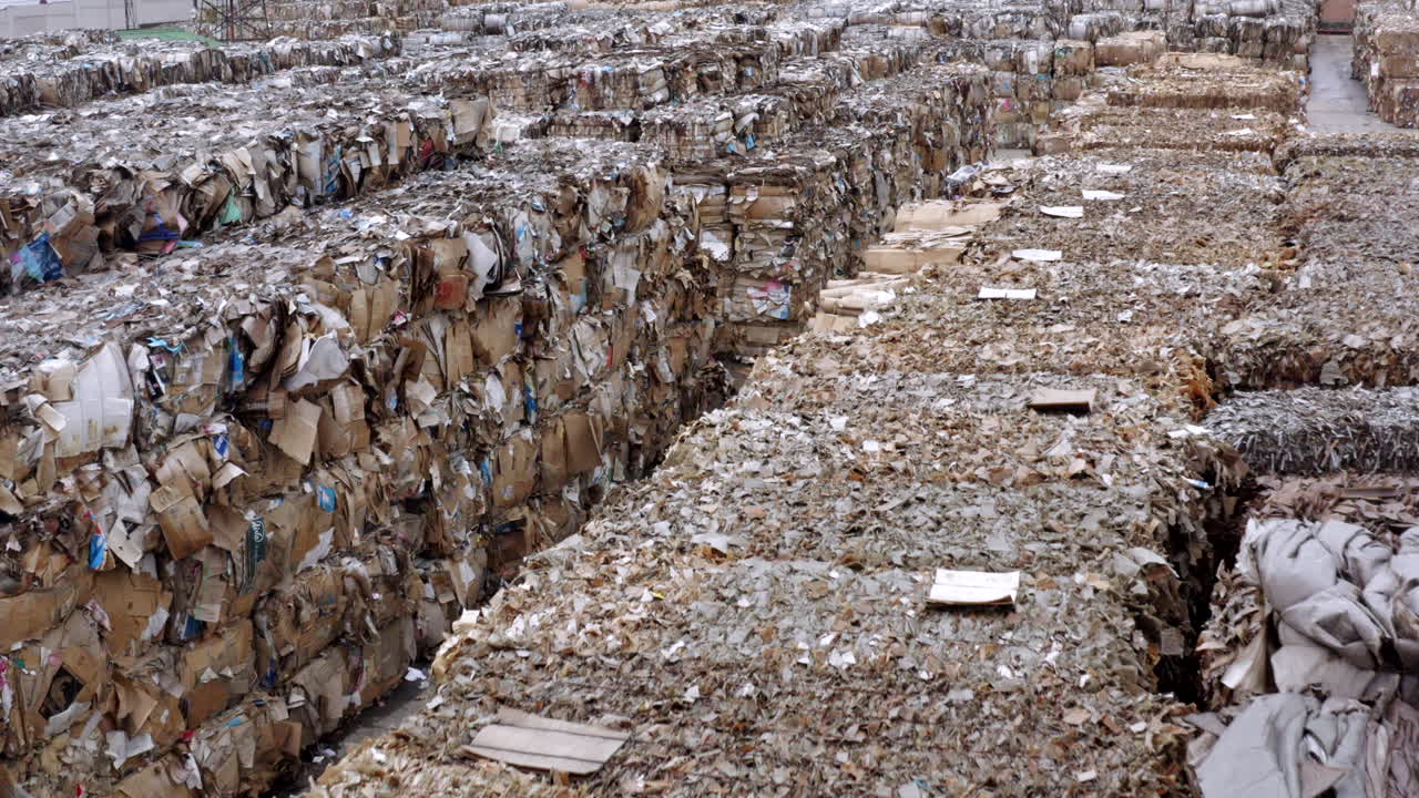 aerial shot of recycled paper mil dump cartboard