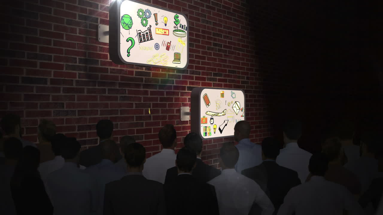 화면에서 브레인스토밍을 보는 사업가들