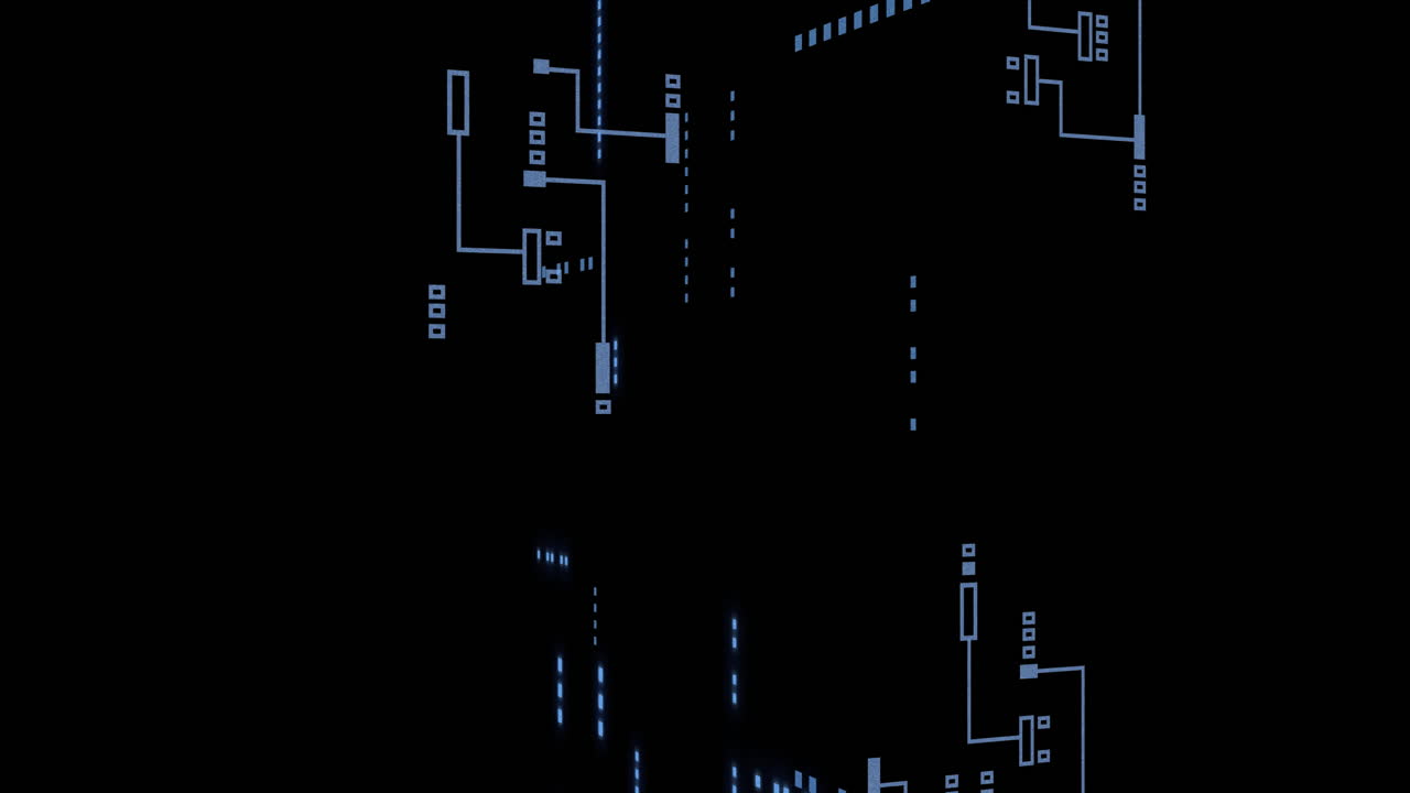 Animation of circuit board with data processing over black background