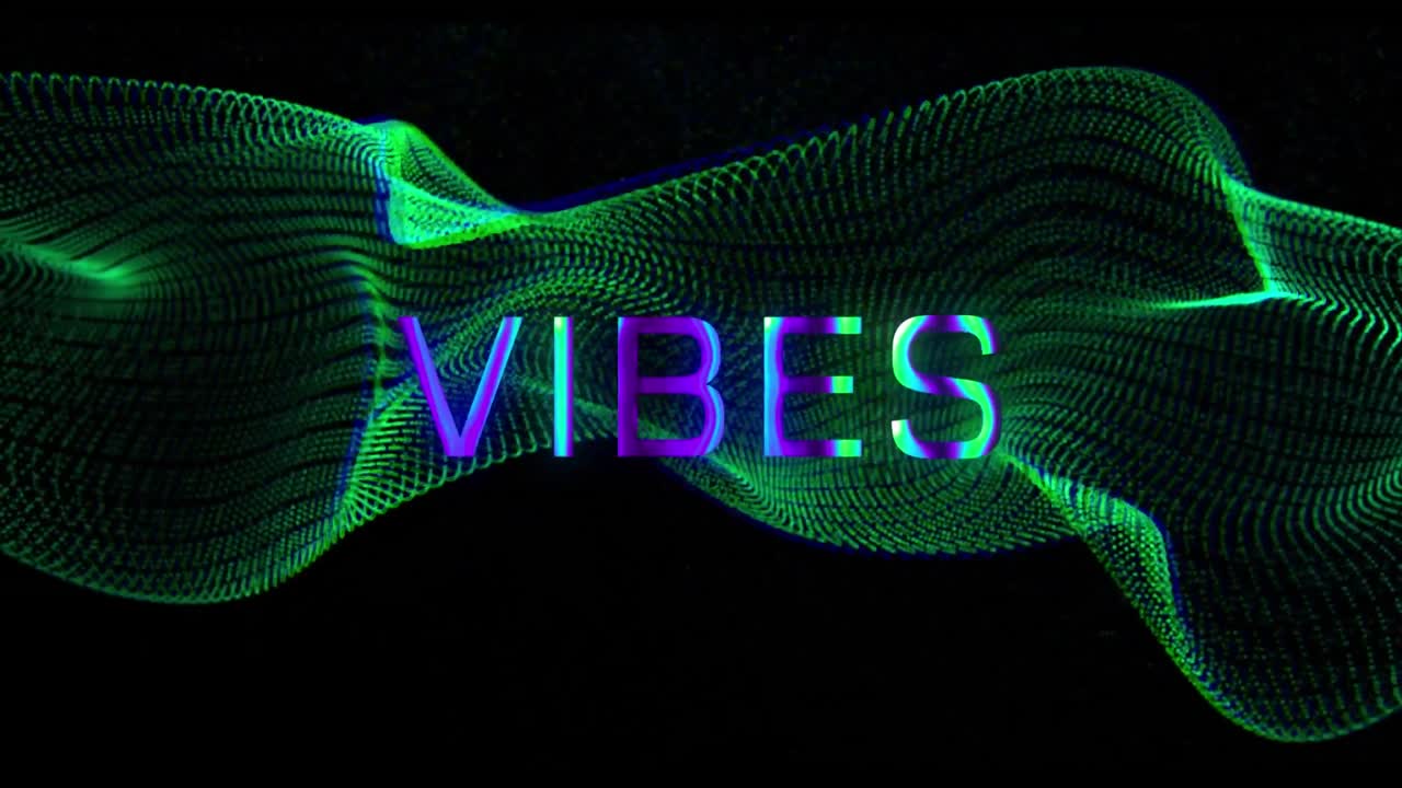 animación de vibraciones banner de texto sobre verde onda digital brillante contra fondo negro