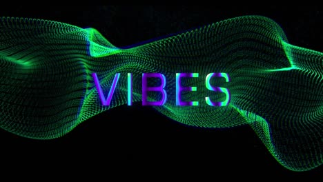 animación de vibraciones banner de texto sobre verde onda digital brillante contra fondo negro