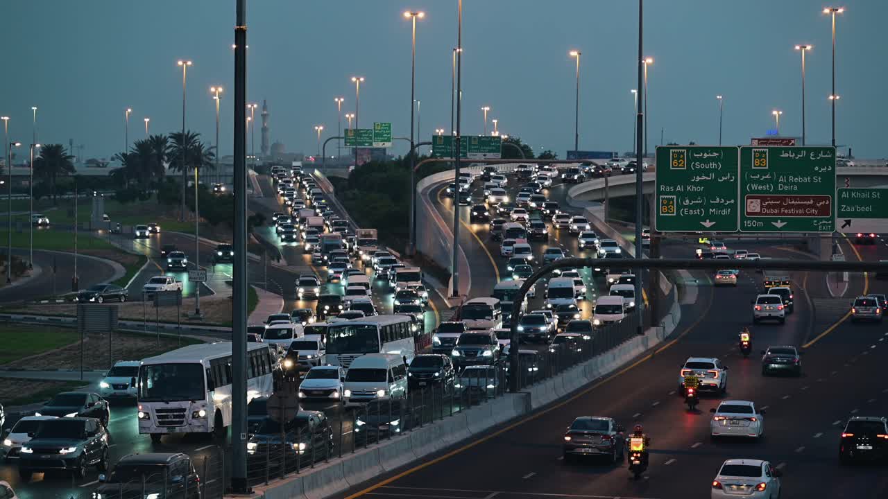 Dubai Highway Traffic Jam at Night