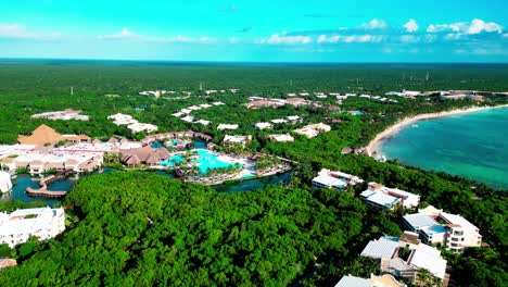 TRS-Yucatan-Resort-in-Tulum-Mexico-rising-drone-view-of-the-hotel-on-the-Caribbean-Sea