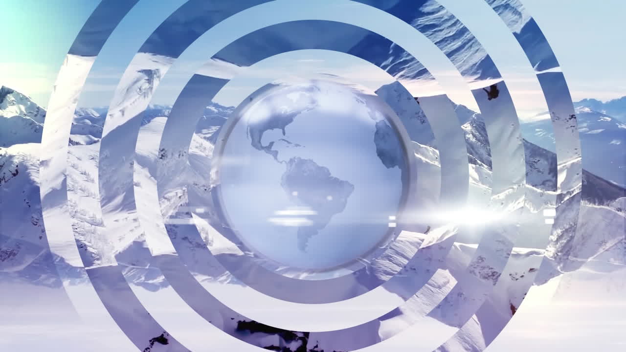 지구의 회전과 풍경 위의 원의 애니메이션