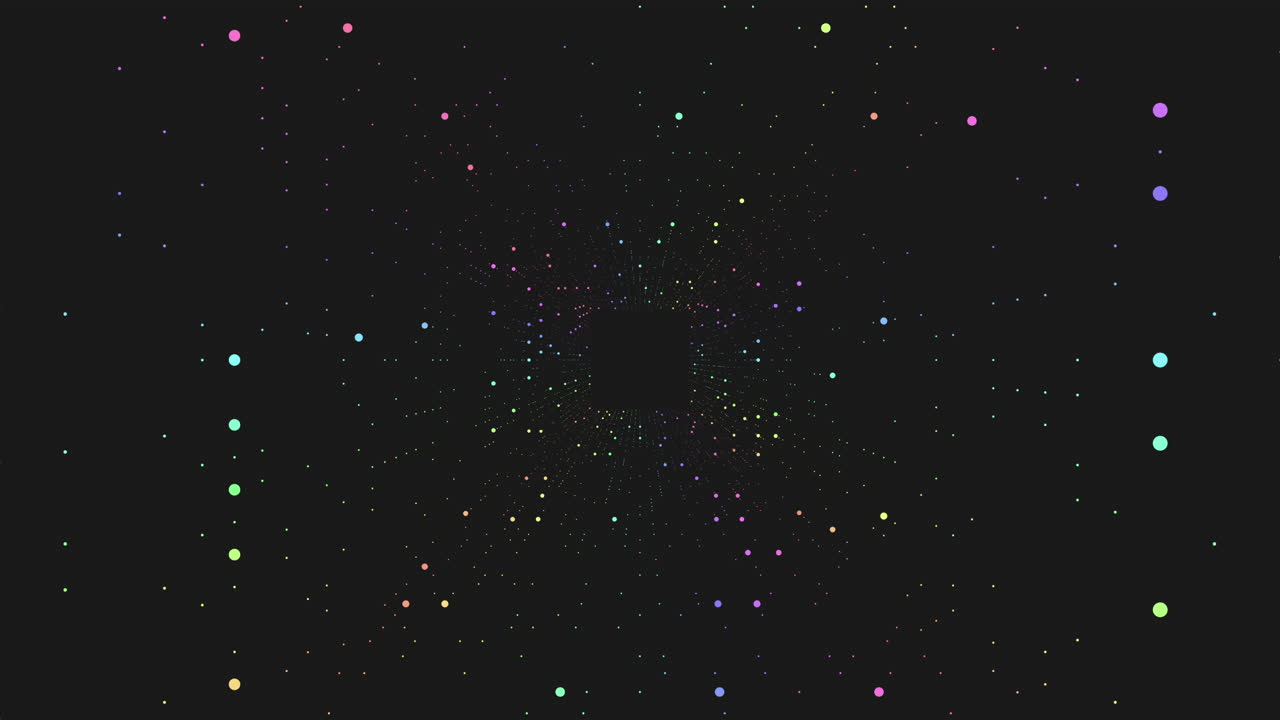 Vibrant array of colorful dots on a black background