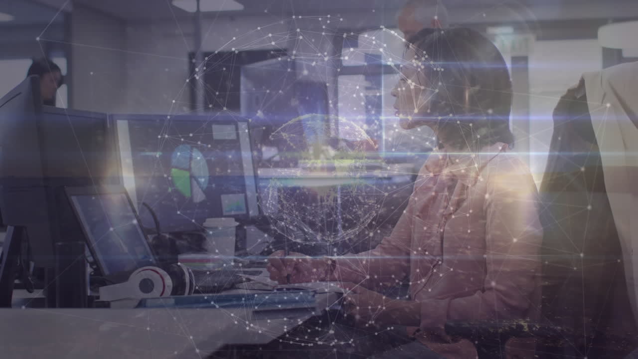 animación de formas sobre diversas personas de negocios en la oficina