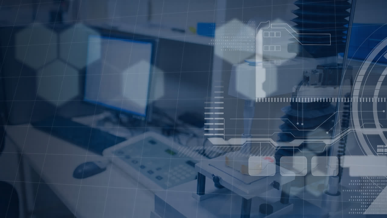 animación de estructuras de compuestos químicos y procesamiento de datos médicos contra equipos de laboratorio