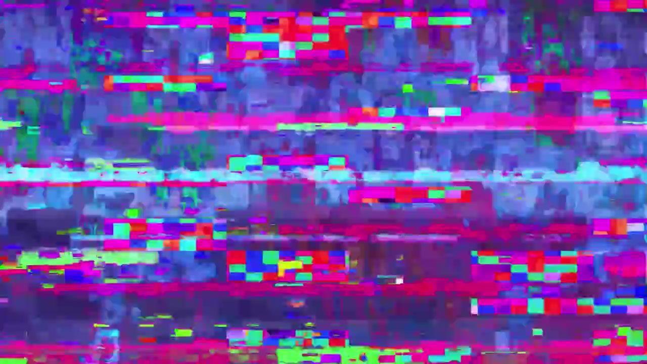 Colorful Digital Glitch Abstract Background with Flickering Pixels