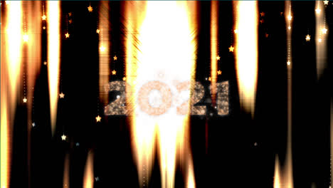 animación de texto de 2021, fuegos artificiales y luz brillante