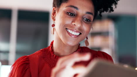 digital tablet, office and business woman