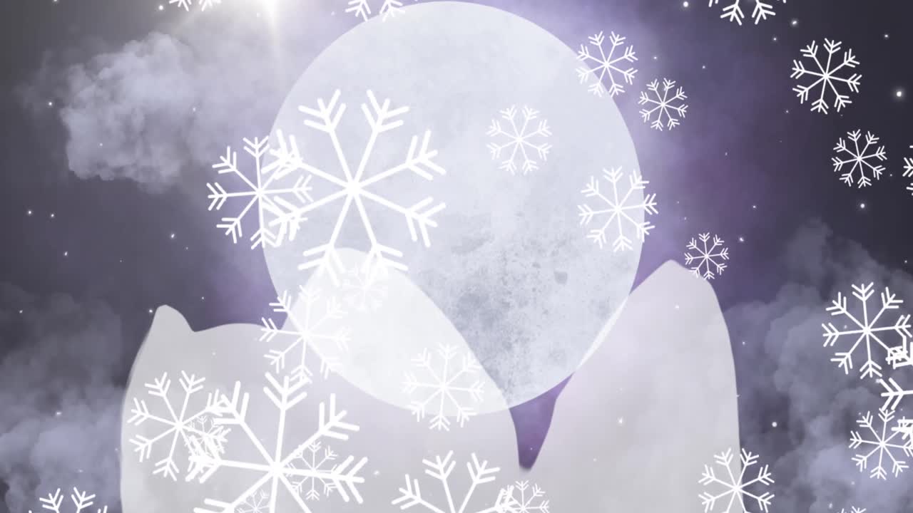 보름달 위에 내리는 눈의 애니메이션