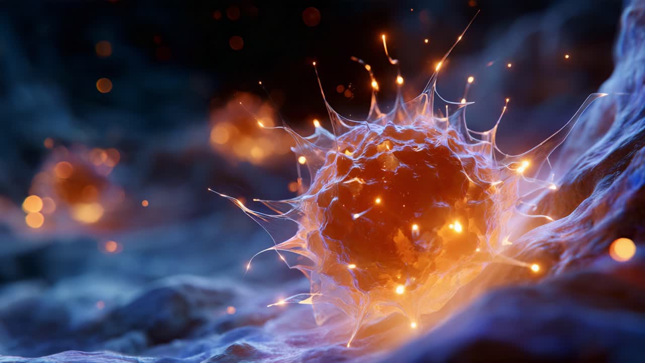 A Stunning Visualization of Microscopic Cells Surrounded by Glowing Elements, Capturing the Intricacy and Beauty of Microbial Life and Cellular Structures in Detail